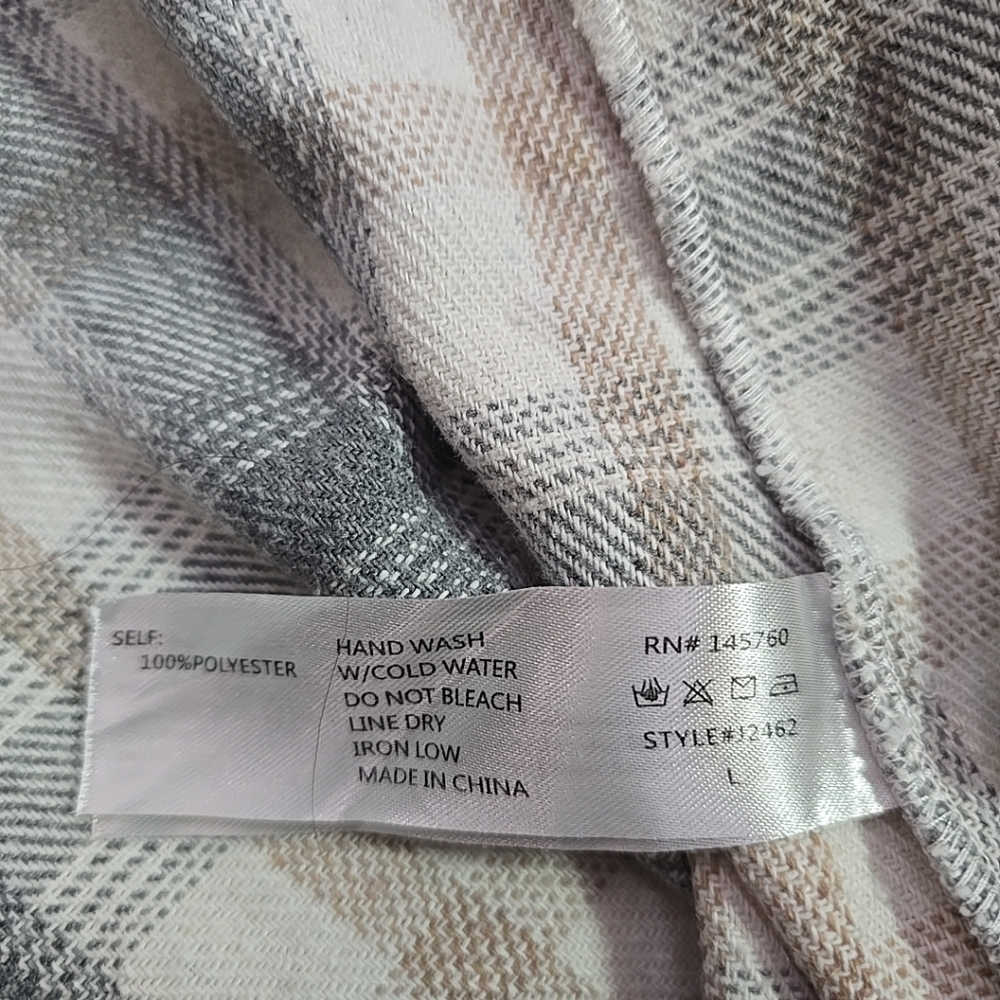 Camellia Open Front Gray Plaid Fleece Overcoat Lightweight Jacket Size L - Picture 5 of 5